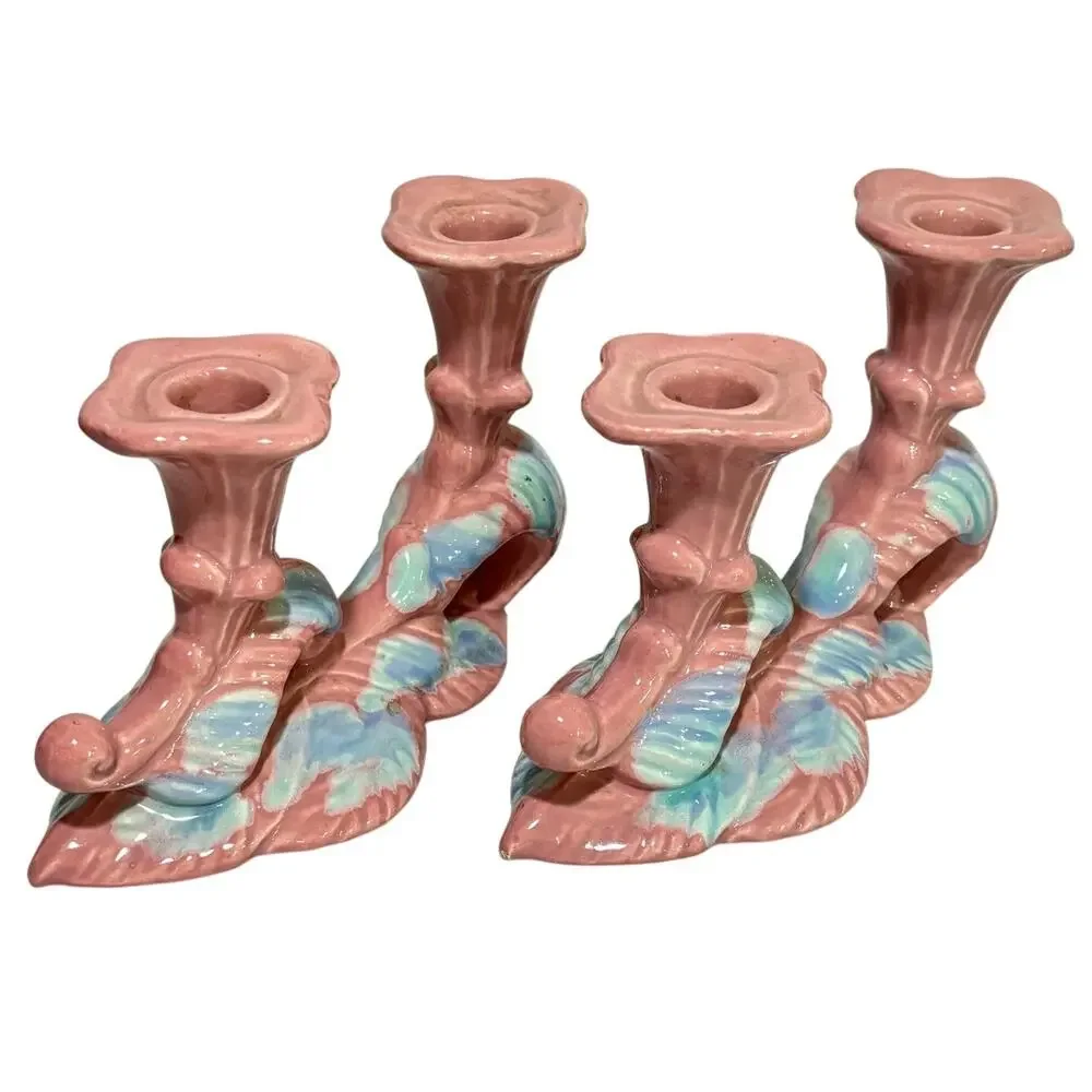 Vintage Mid Century Royal Haeger pottery candle holders Mauve Blue Agate PAIR